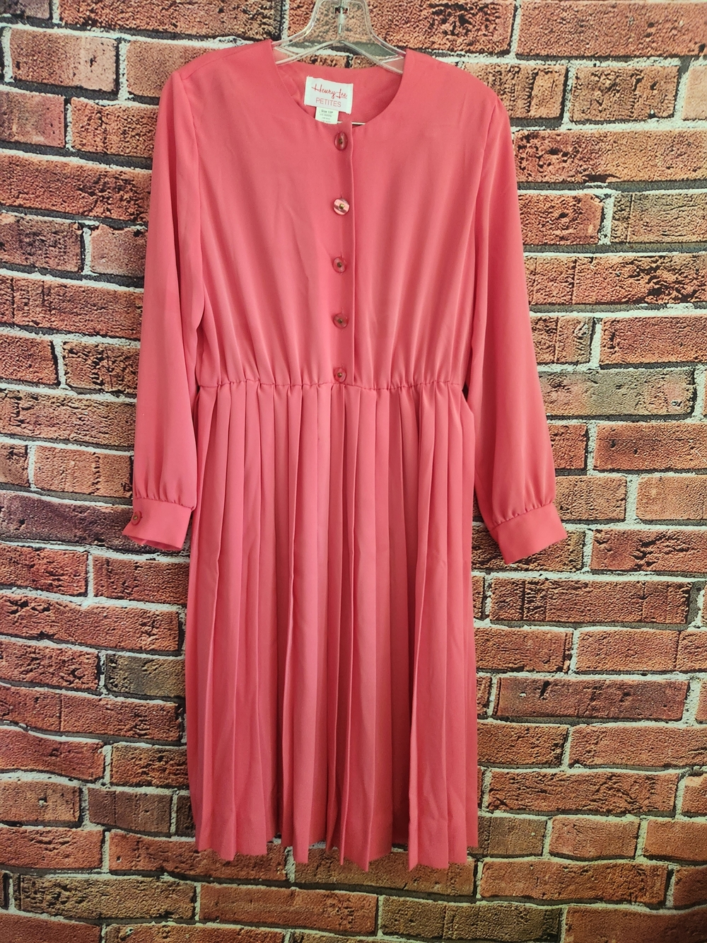 Vintage Coral Button-Front Pleated Dress